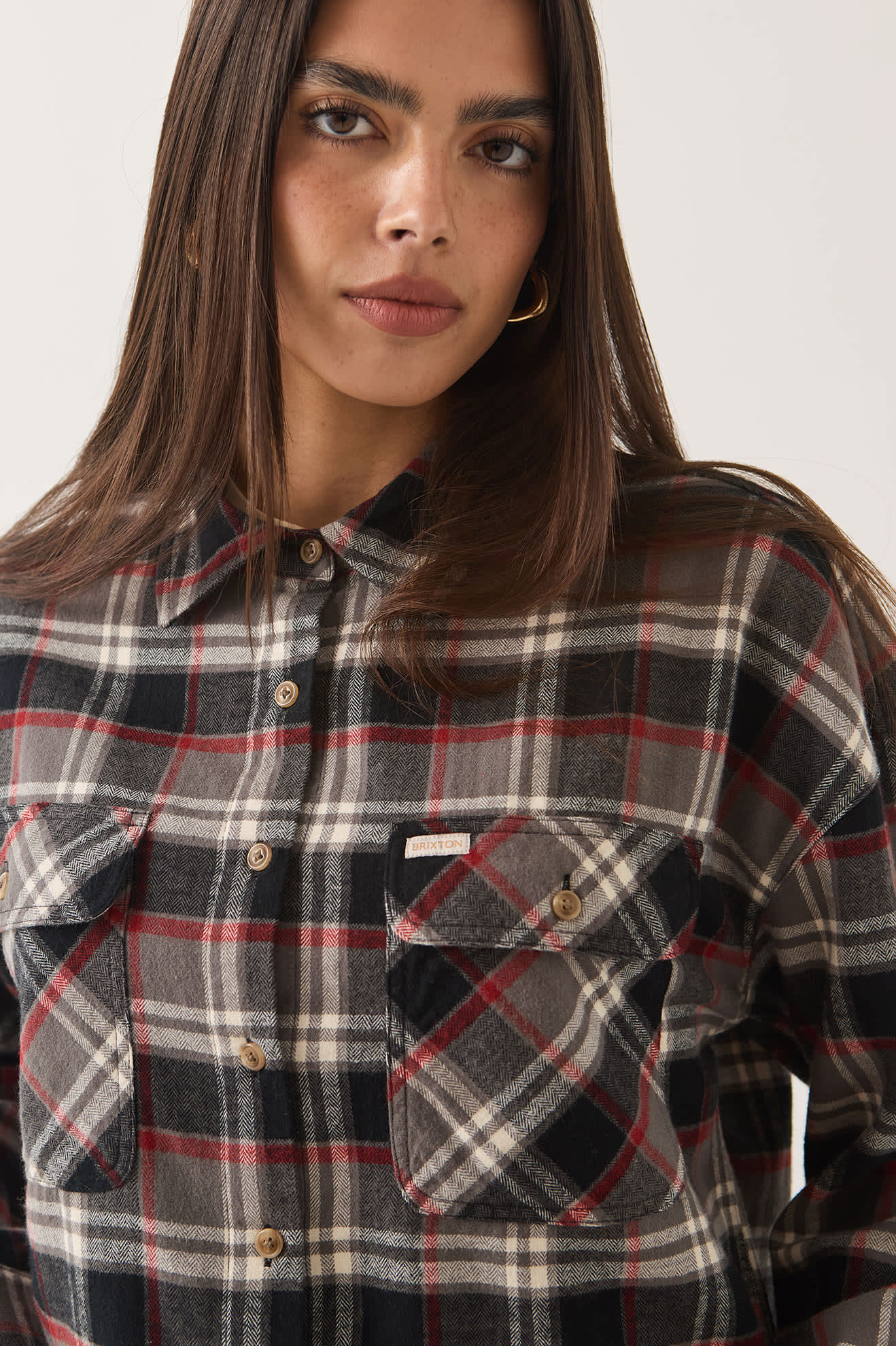 brixton-bowery-crop-overshirt-washed-black-plaid image 6