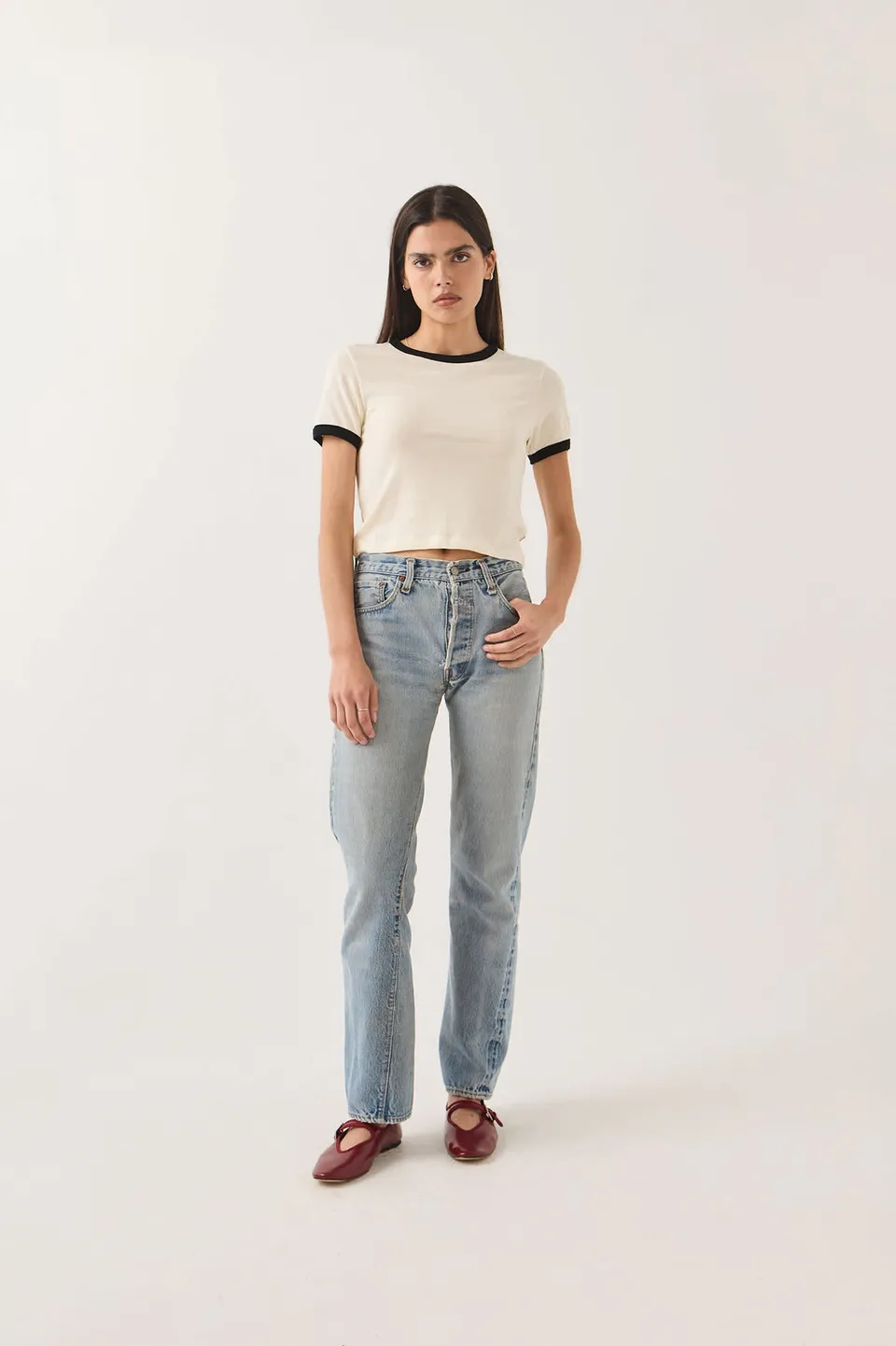 brixton-carefree-organic-ringer-t-shirt-off-white-black image 1